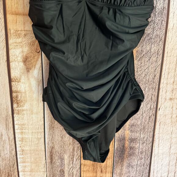 J.Crew Swimsuit One Piece Black Ruched V-Neck Size 16 Beach Vacation Sustainable - Picture 4 of 8